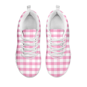 Pink And White Gingham Pattern Print White Running Shoes