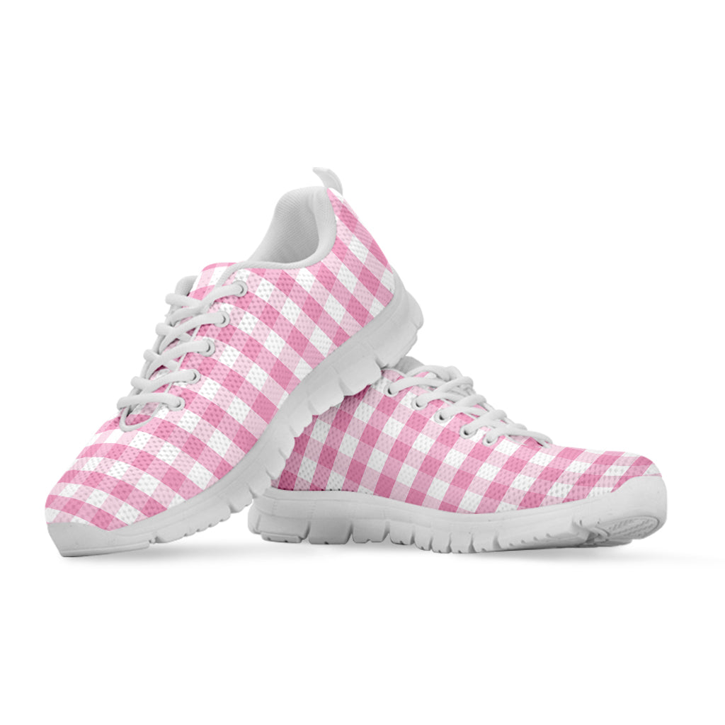 Pink And White Gingham Pattern Print White Running Shoes