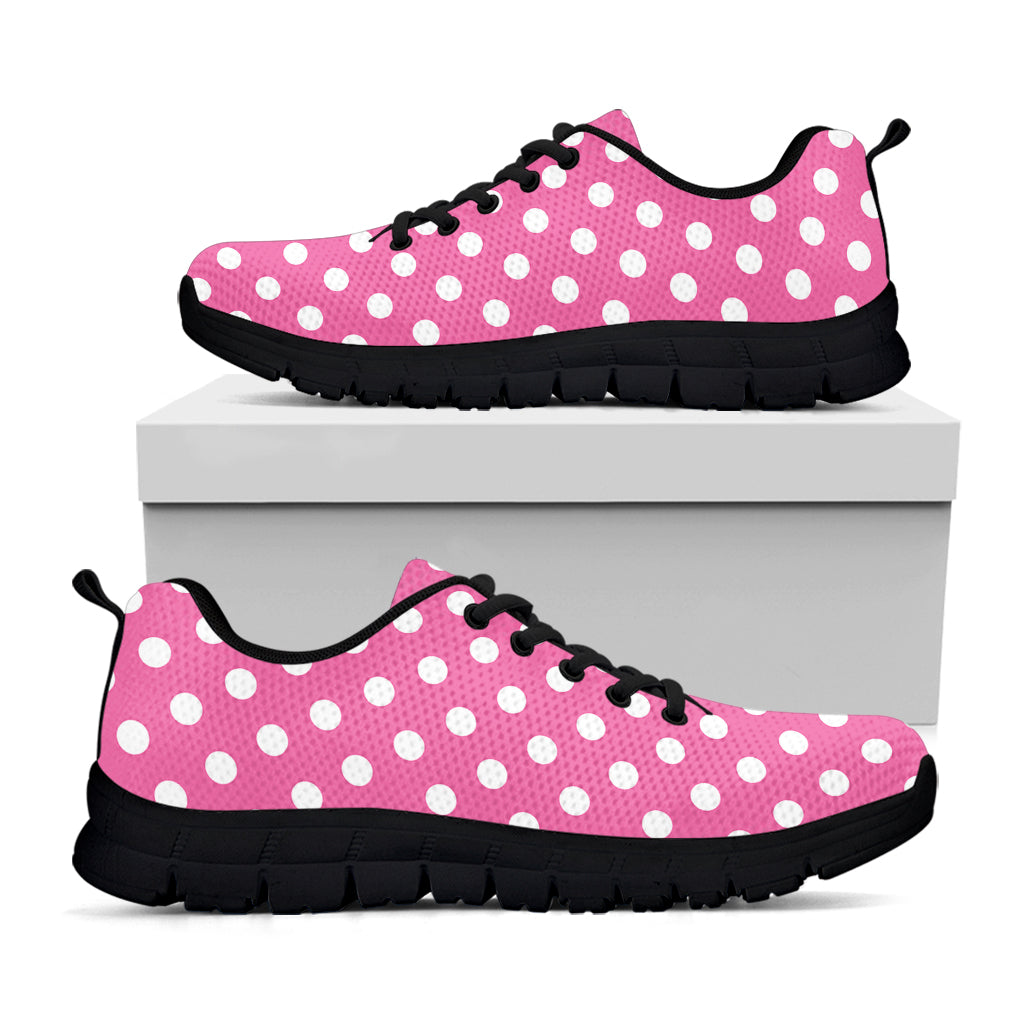 Pink And White Polka Dot Pattern Print Black Running Shoes