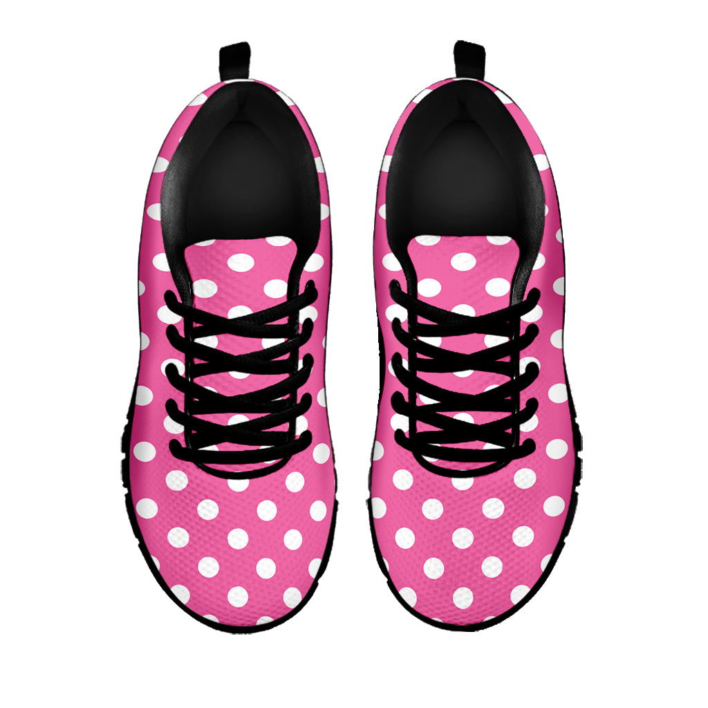 Pink And White Polka Dot Pattern Print Black Running Shoes