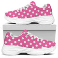 Pink And White Polka Dot Pattern Print White Chunky Shoes
