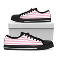 Pink And White Striped Pattern Print Black Low Top Sneakers