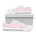 Pink And White Striped Pattern Print White Low Top Sneakers