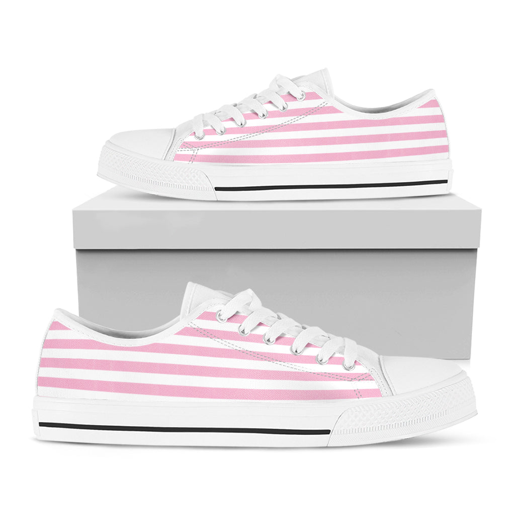 Pink And White Striped Pattern Print White Low Top Sneakers