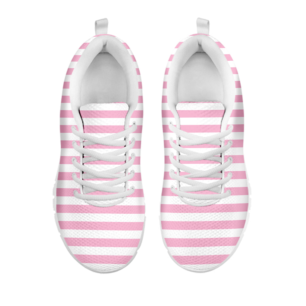 Pink And White Striped Pattern Print White Running Shoes
