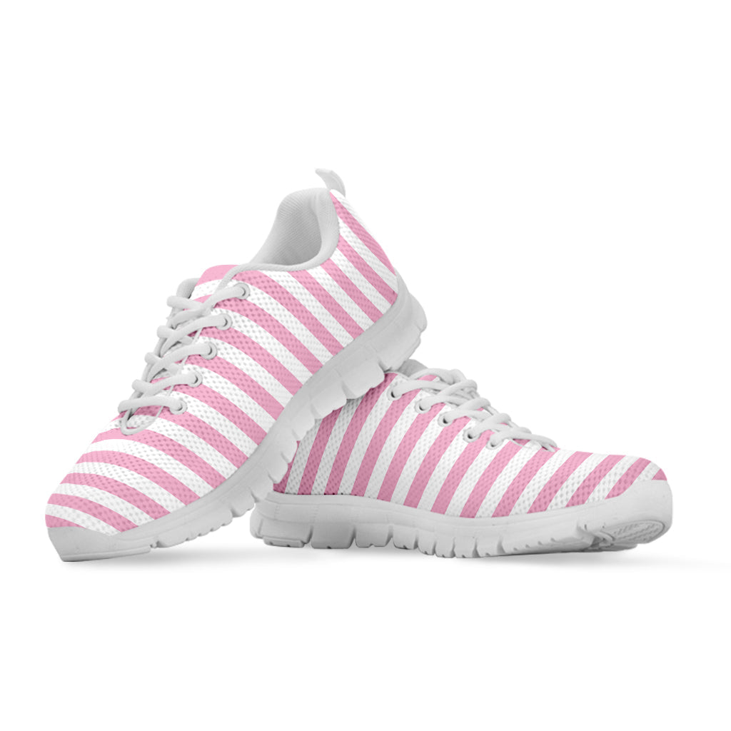 Pink And White Striped Pattern Print White Running Shoes
