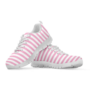 Pink And White Striped Pattern Print White Running Shoes
