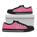 Pink And White Tartan Pattern Print Black Low Top Sneakers
