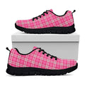 Pink And White Tartan Pattern Print Black Running Shoes