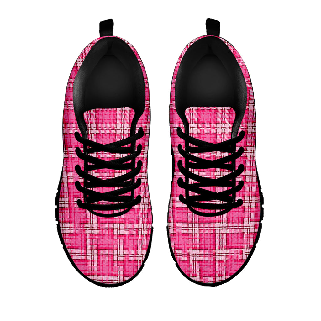 Pink And White Tartan Pattern Print Black Running Shoes
