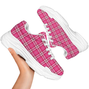Pink And White Tartan Pattern Print White Chunky Shoes