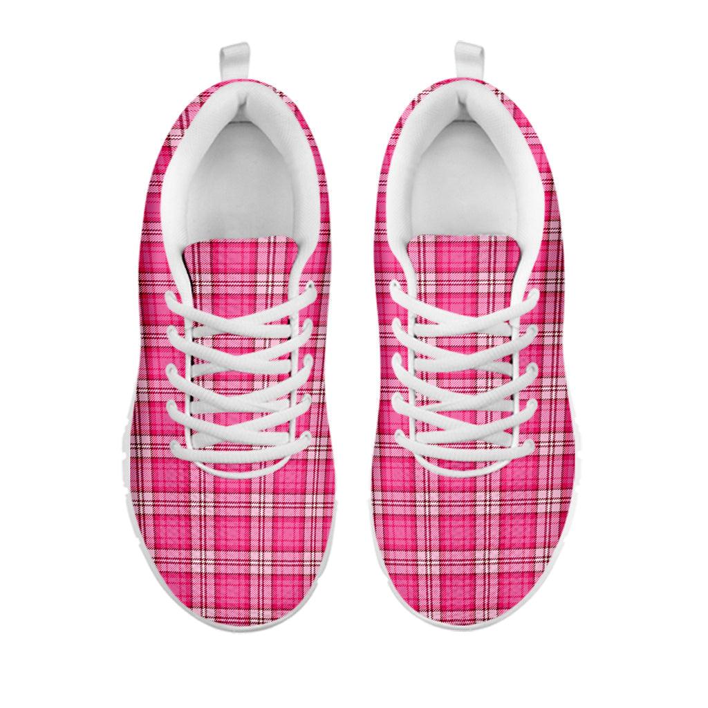 Pink And White Tartan Pattern Print White Running Shoes