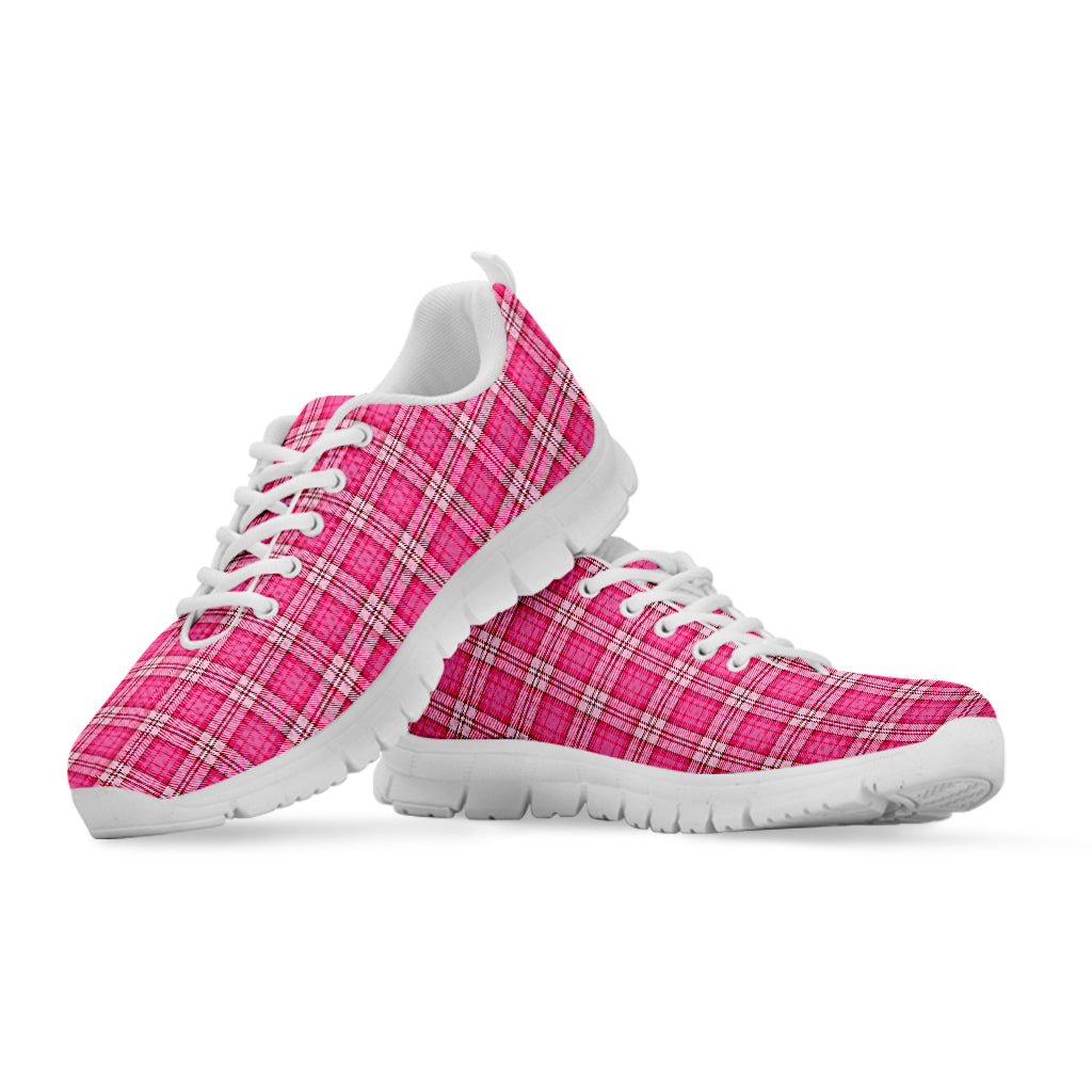 Pink And White Tartan Pattern Print White Running Shoes