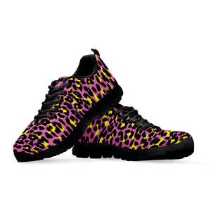 Pink And Yellow Leopard Print Black Running Shoes
