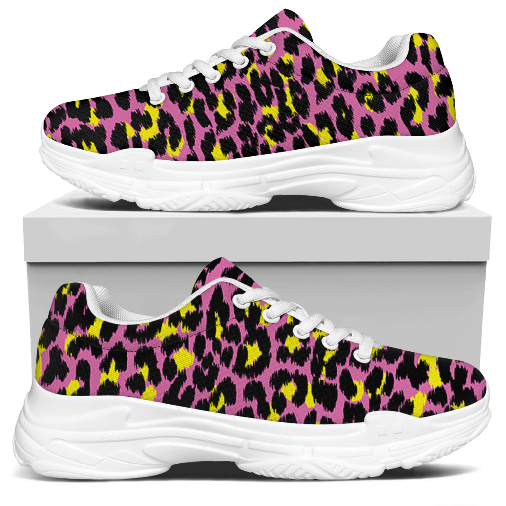 Pink And Yellow Leopard Print White Chunky Shoes