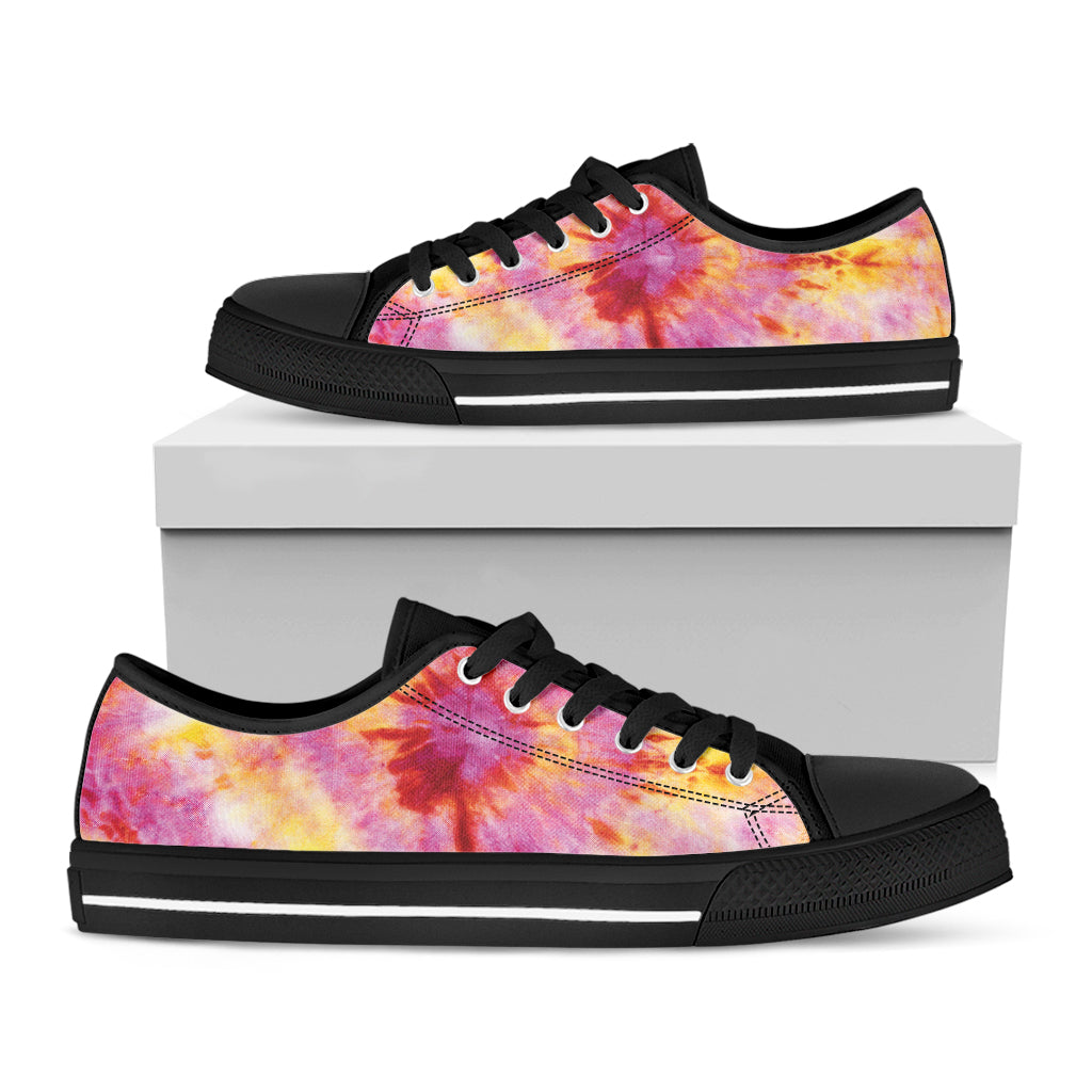 Pink And Yellow Tie Dye Print Black Low Top Sneakers