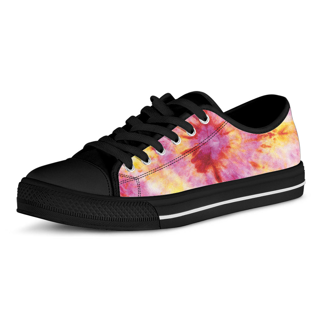Pink And Yellow Tie Dye Print Black Low Top Sneakers