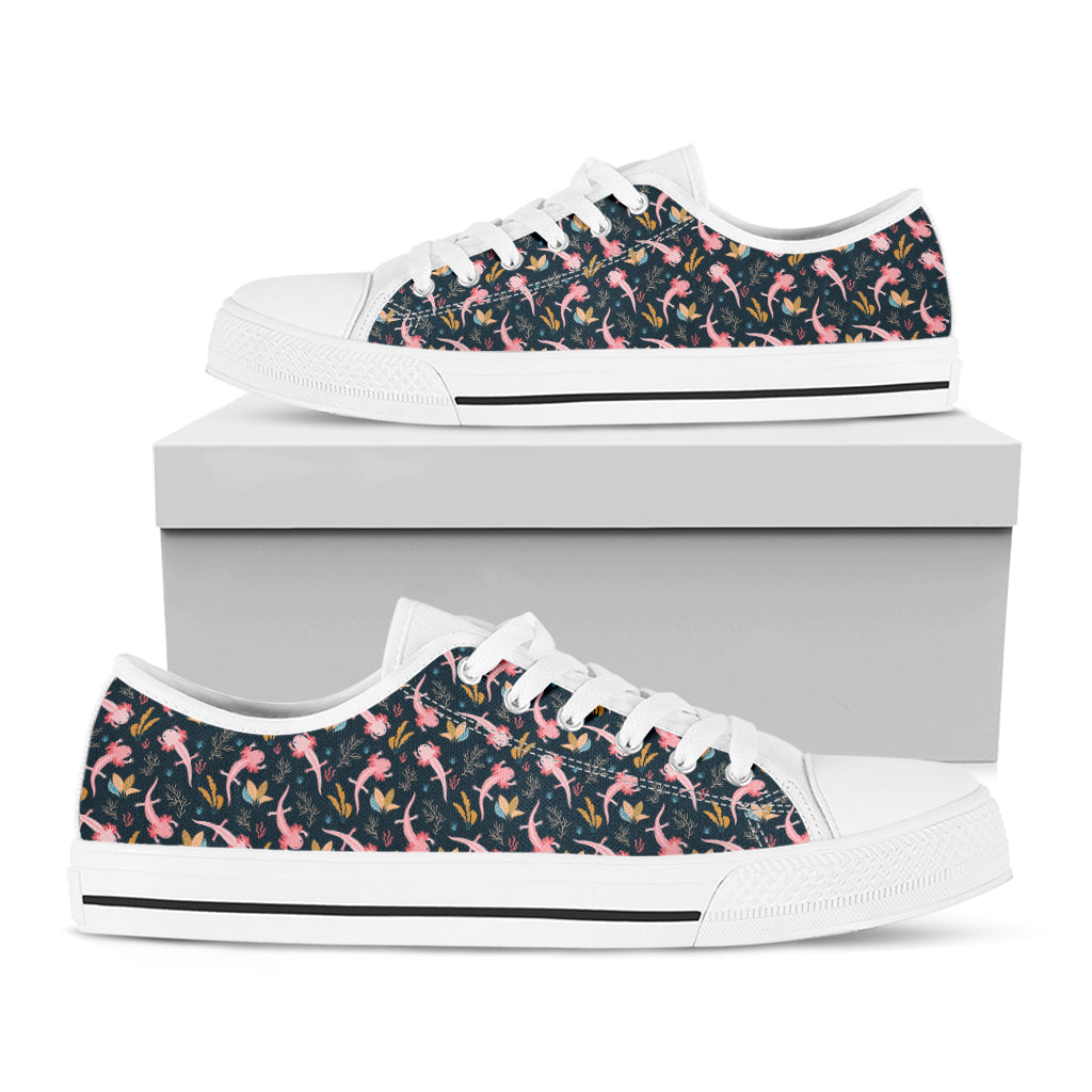 Pink Axolotl Pattern Print White Low Top Sneakers