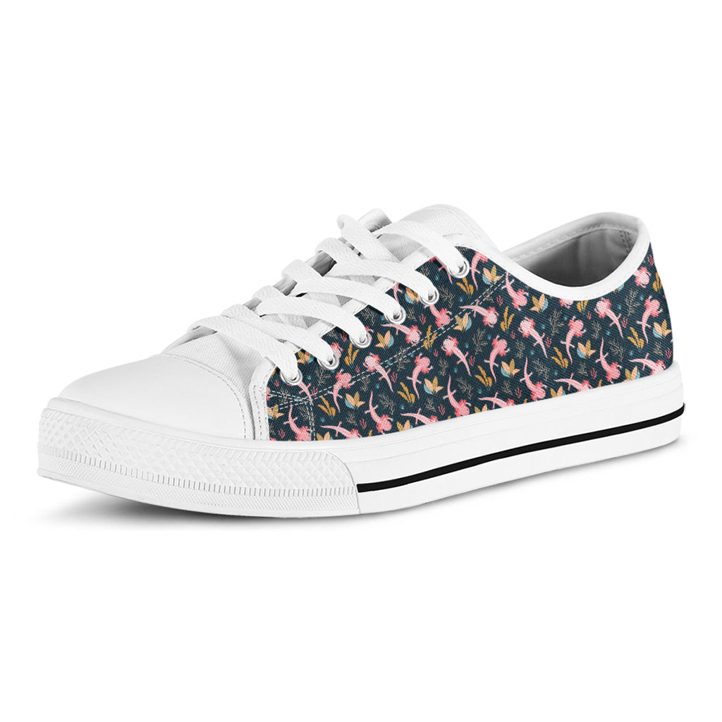 Pink Axolotl Pattern Print White Low Top Sneakers