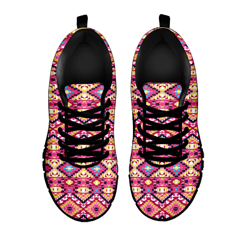Pink Aztec Geometric Pattern Print Black Running Shoes