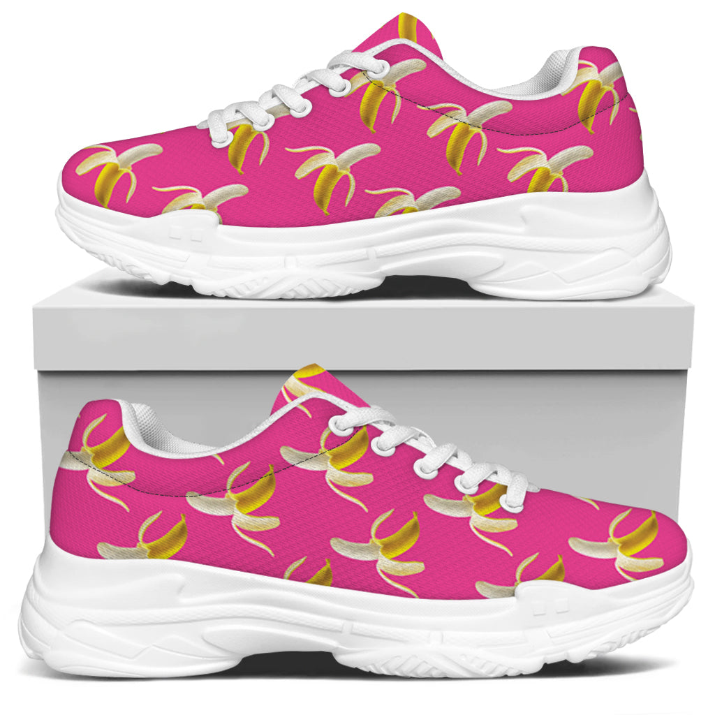 Pink Banana Pattern Print White Chunky Shoes