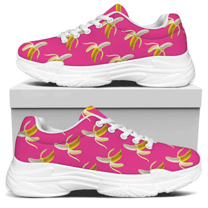Pink Banana Pattern Print White Chunky Shoes