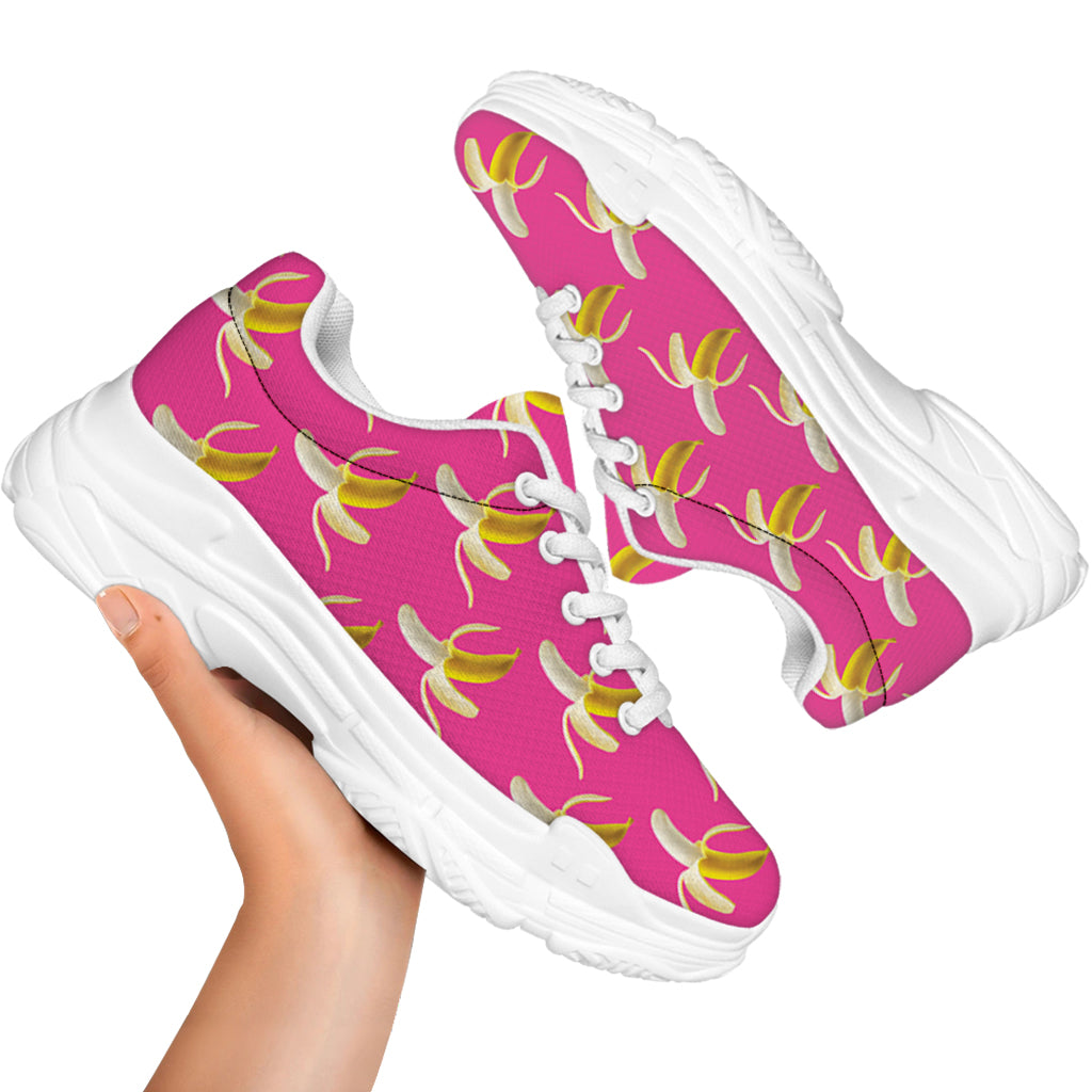 Pink Banana Pattern Print White Chunky Shoes