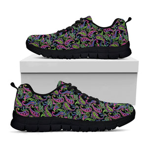 Pink Blue And Green Paisley Print Black Running Shoes