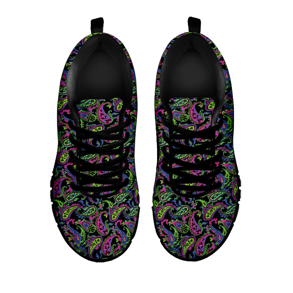 Pink Blue And Green Paisley Print Black Running Shoes