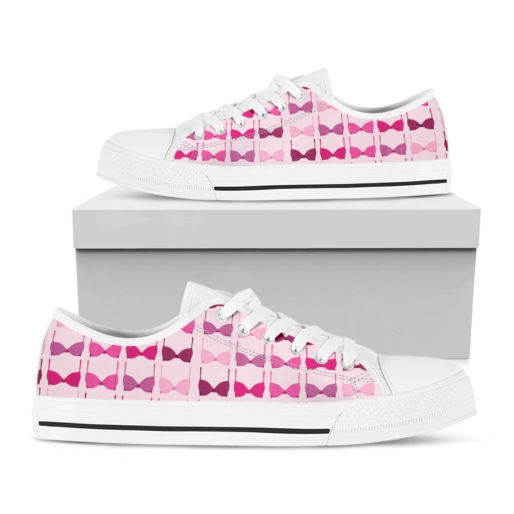 Pink Bra Breast Cancer Pattern Print White Low Top Sneakers