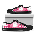 Pink Breast Cancer Ribbon Flower Print Black Low Top Sneakers