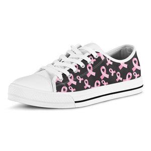 Pink Breast Cancer Ribbon Pattern Print White Low Top Sneakers