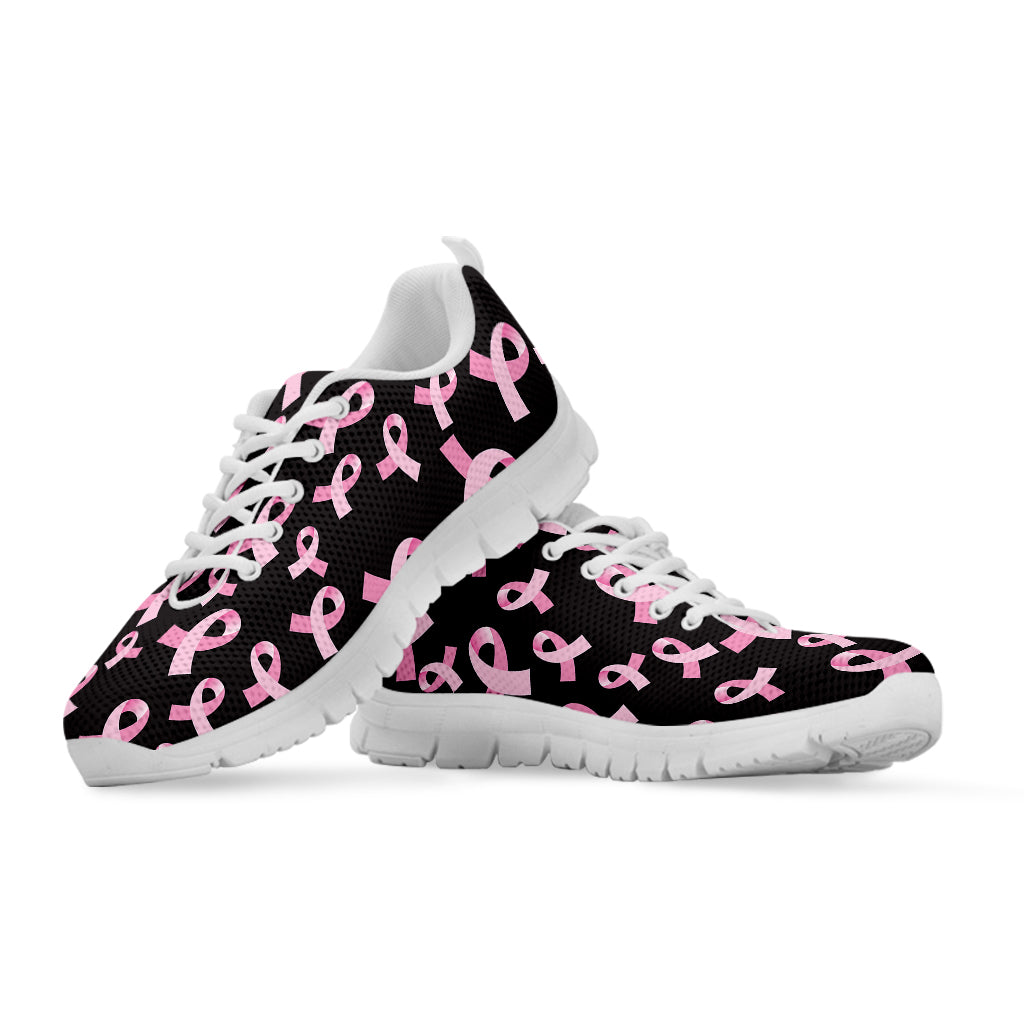 Pink Breast Cancer Ribbon Pattern Print White Running Shoes