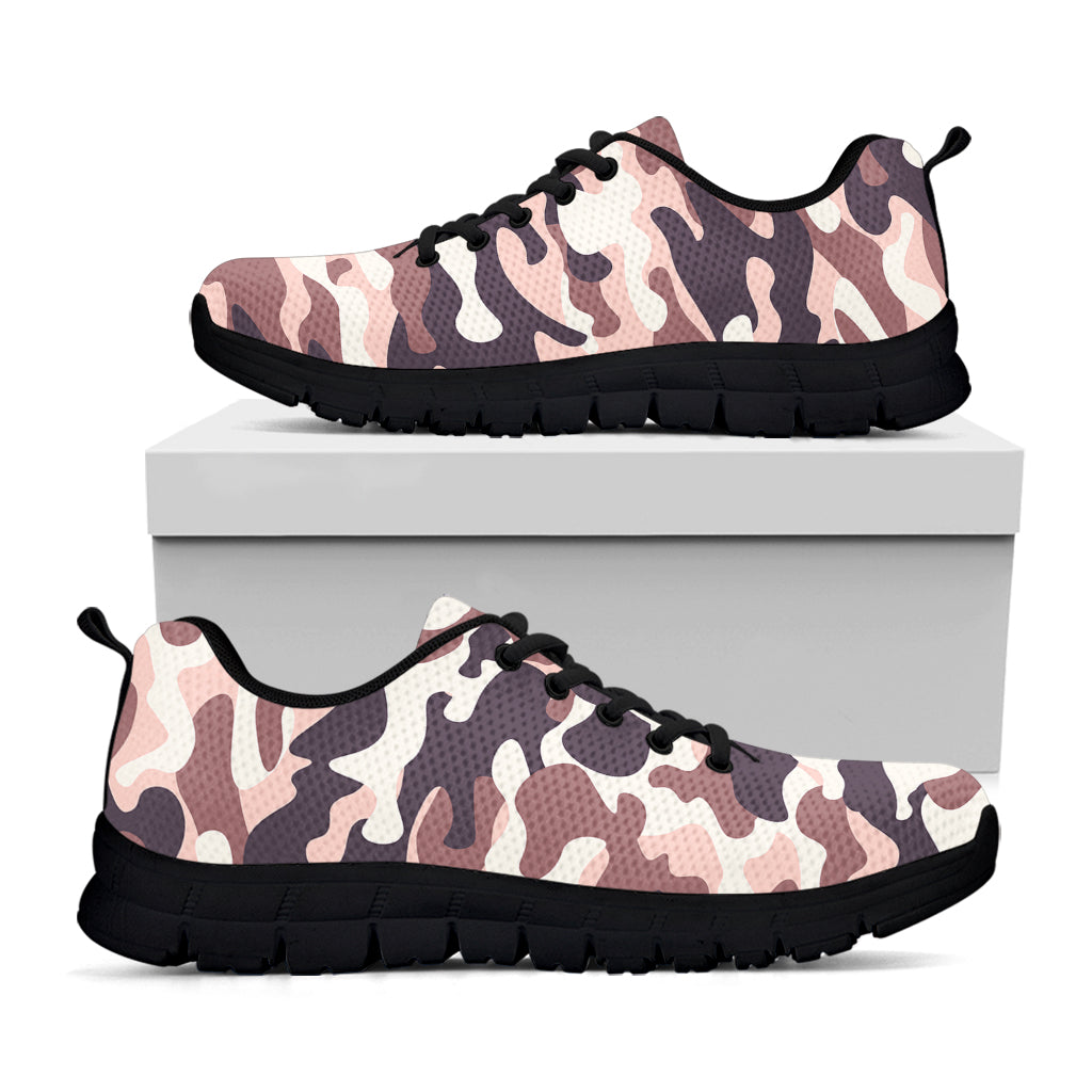 Pink Brown Camouflage Print Black Running Shoes