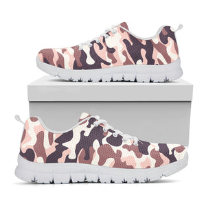 Pink Brown Camouflage Print White Running Shoes