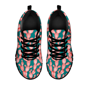 Pink Cactus Pattern Print Black Running Shoes
