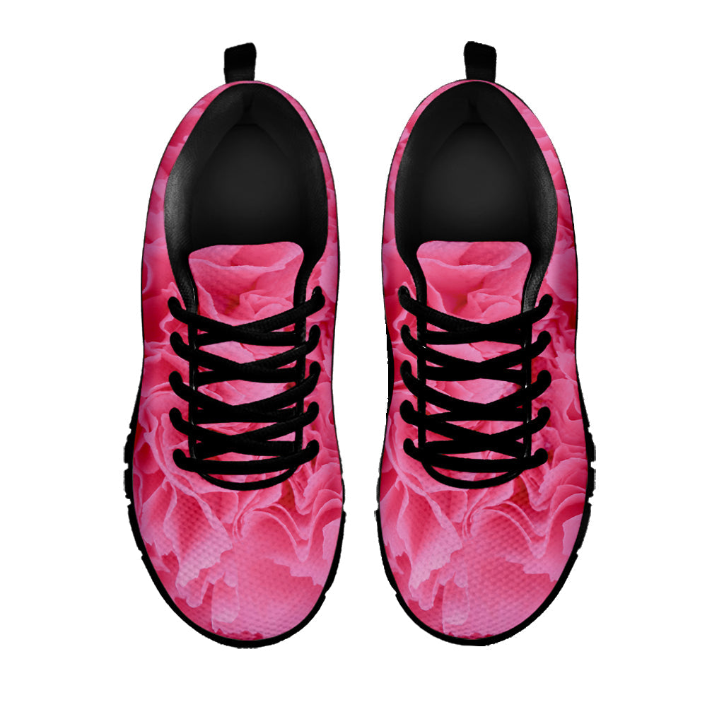 Pink Carnation Flower Print Black Running Shoes