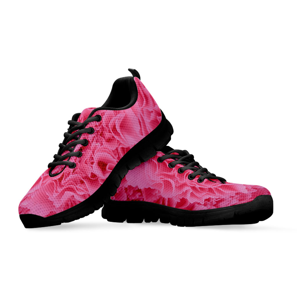 Pink Carnation Flower Print Black Running Shoes