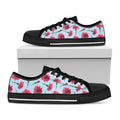 Pink Carnation Pattern Print Black Low Top Sneakers