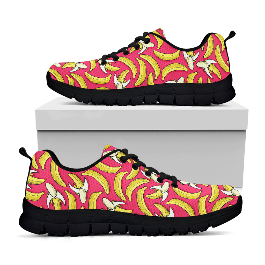 Pink Cartoon Banana Pattern Print Black Running Shoes