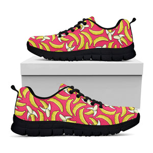 Pink Cartoon Banana Pattern Print Black Running Shoes