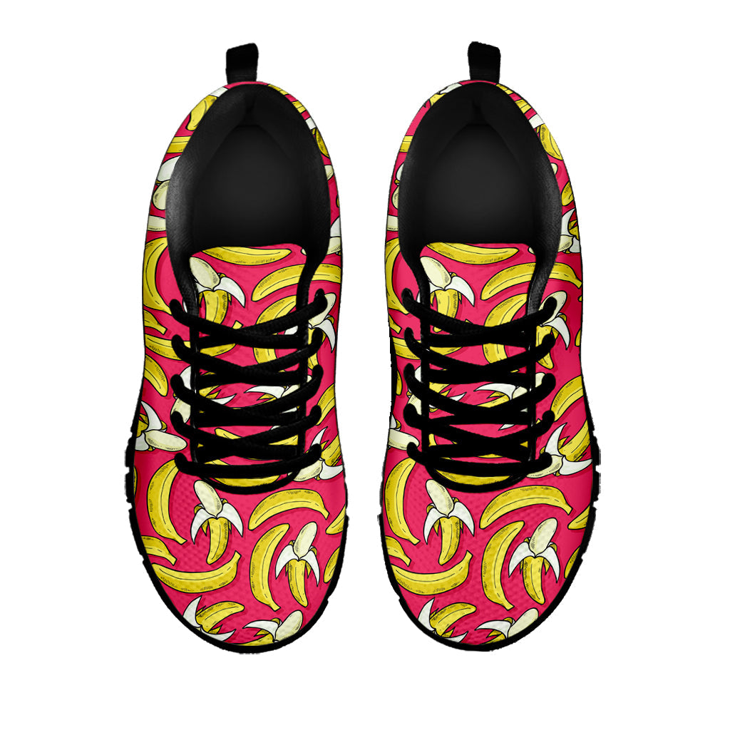 Pink Cartoon Banana Pattern Print Black Running Shoes