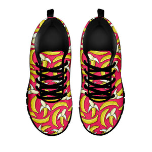 Pink Cartoon Banana Pattern Print Black Running Shoes