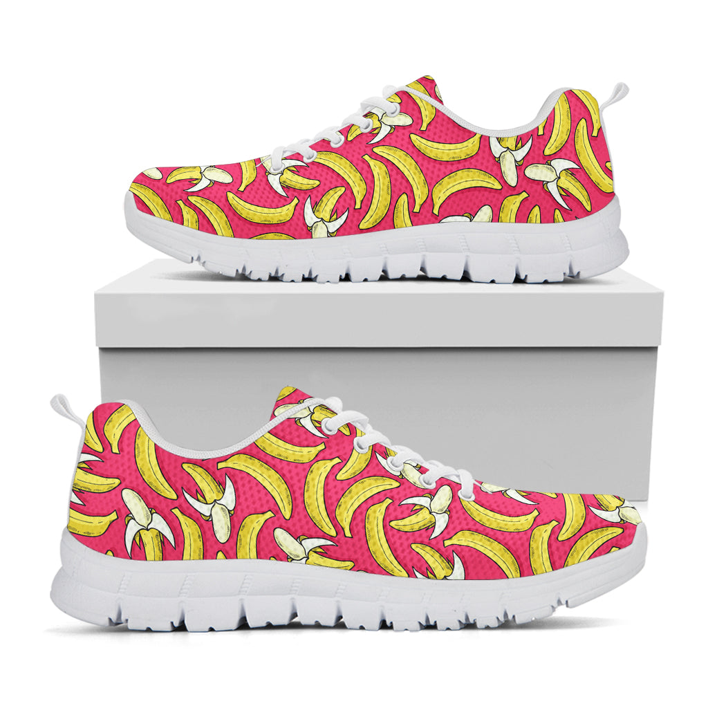 Pink Cartoon Banana Pattern Print White Running Shoes