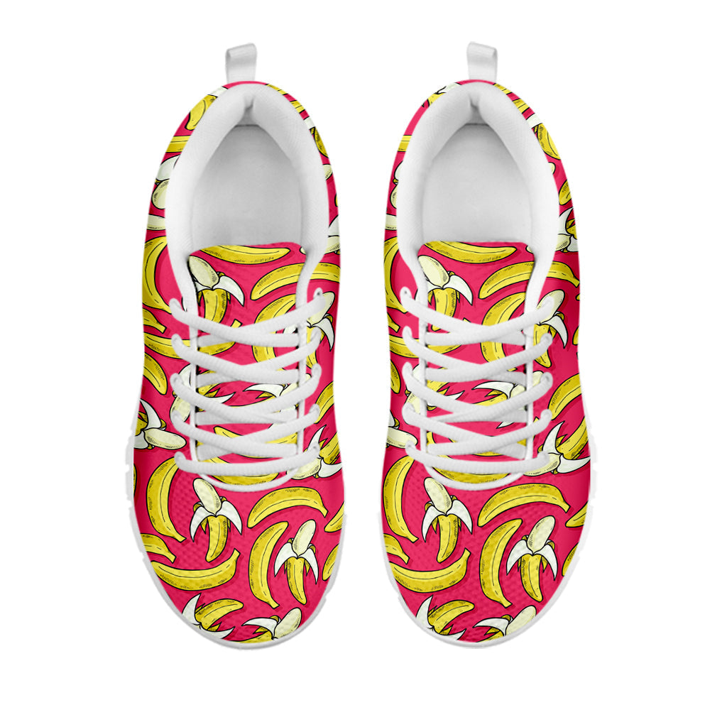 Pink Cartoon Banana Pattern Print White Running Shoes