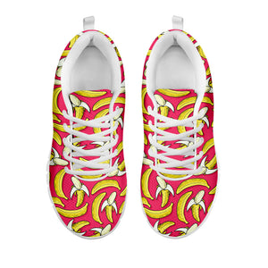 Pink Cartoon Banana Pattern Print White Running Shoes