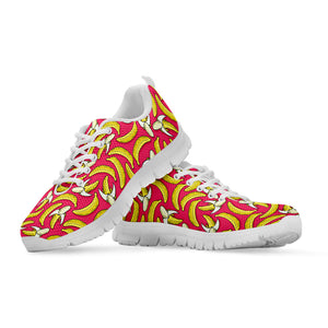 Pink Cartoon Banana Pattern Print White Running Shoes