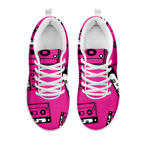 Pink Cassette Tape Pattern Print White Running Shoes