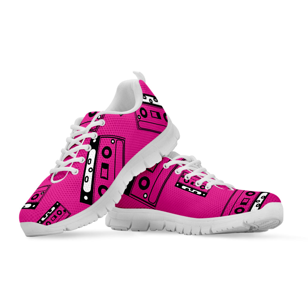 Pink Cassette Tape Pattern Print White Running Shoes