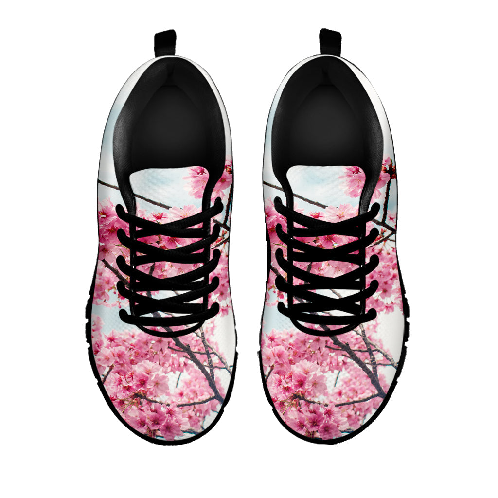 Pink Cherry Blossom Print Black Running Shoes